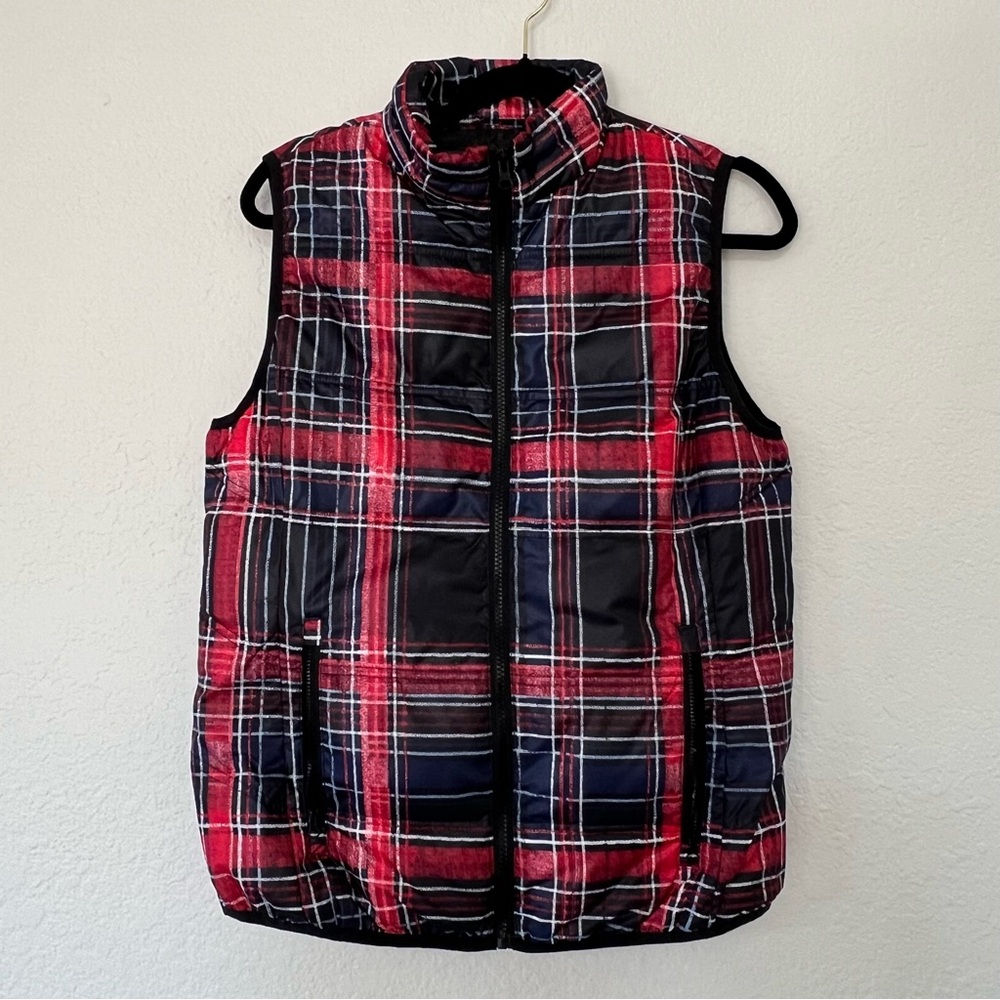 Tribal Brand Red, Black & Blue Puffer Vest Full Zip Pockets Women's‎ Size Small